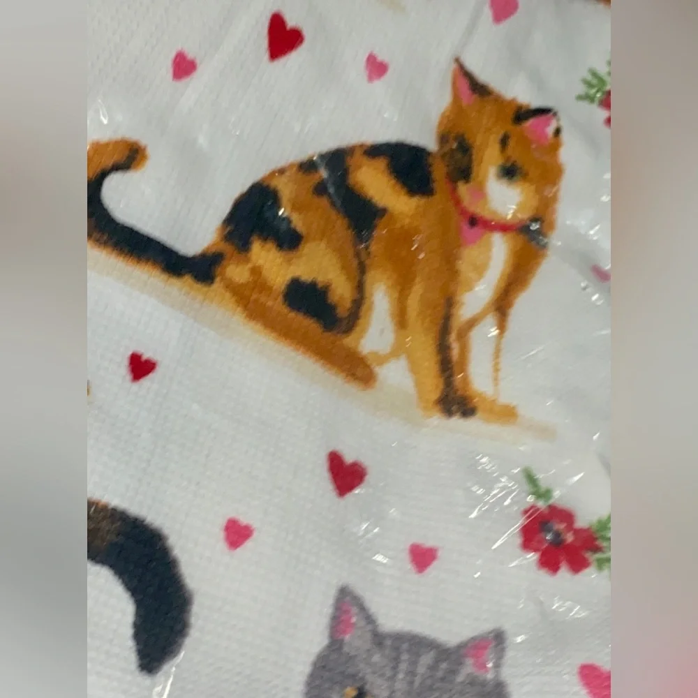 Humane Society Cats Kittens Pets Floral Hearts White Red Kitchen Towel Set of 3 - Picture 7 of 9